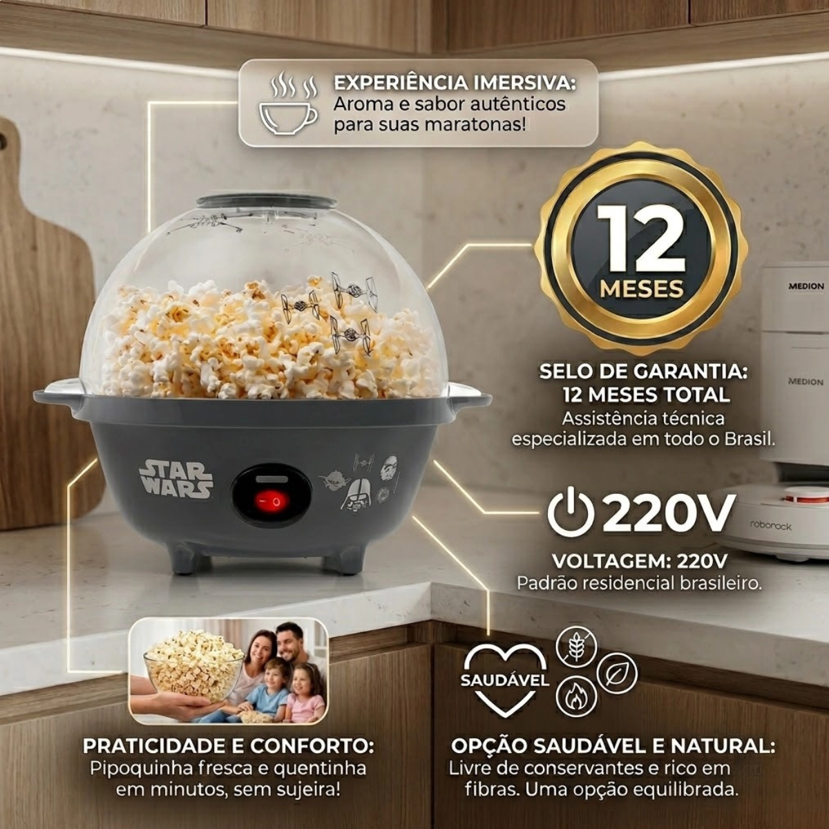 PIPOQUEIRA ELÉTRICA MALLORY BOWL 220V PRETA