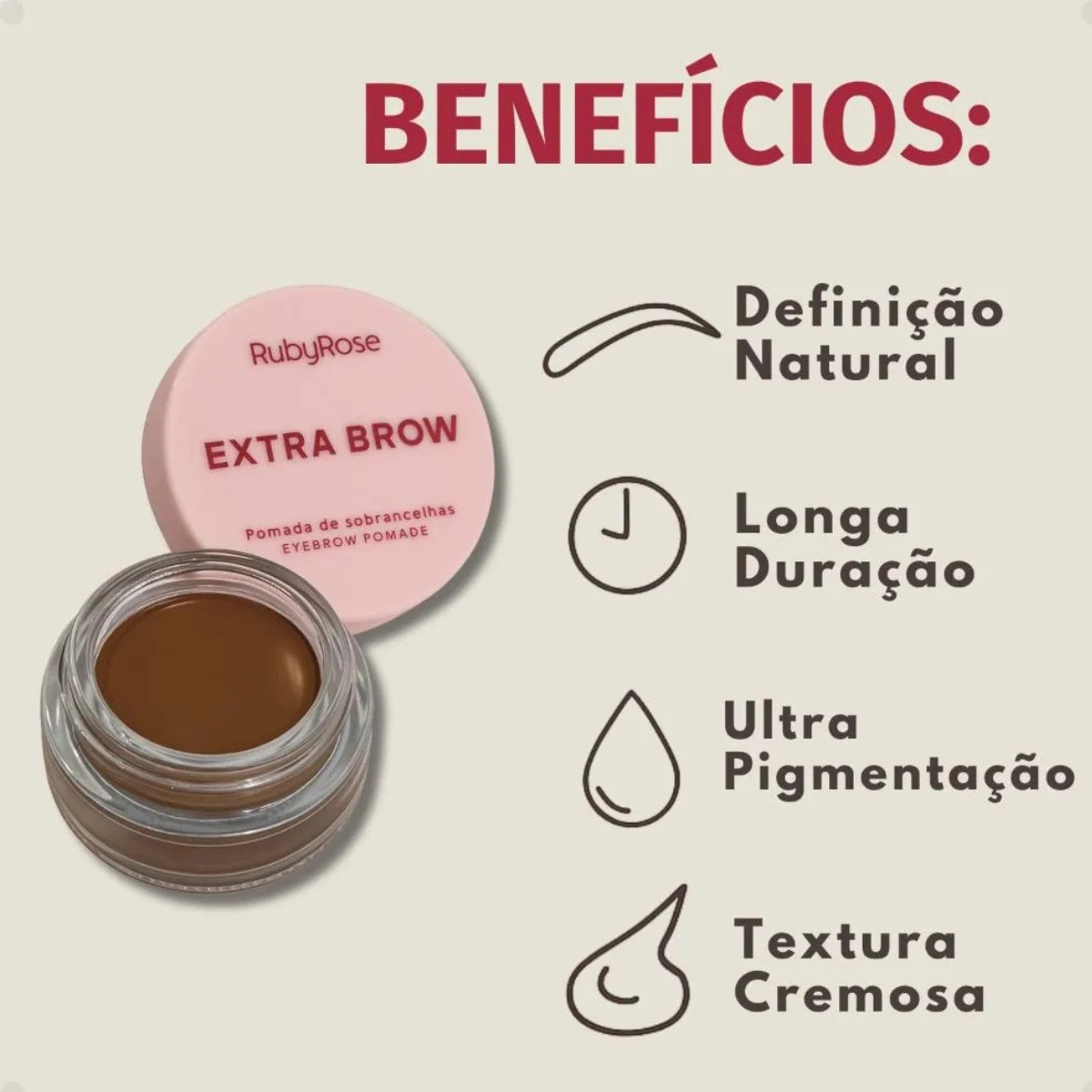 POMADA MODELADORA DE SOBRANCELHAS RUBY ROSE EXTRA BROW SEPIA