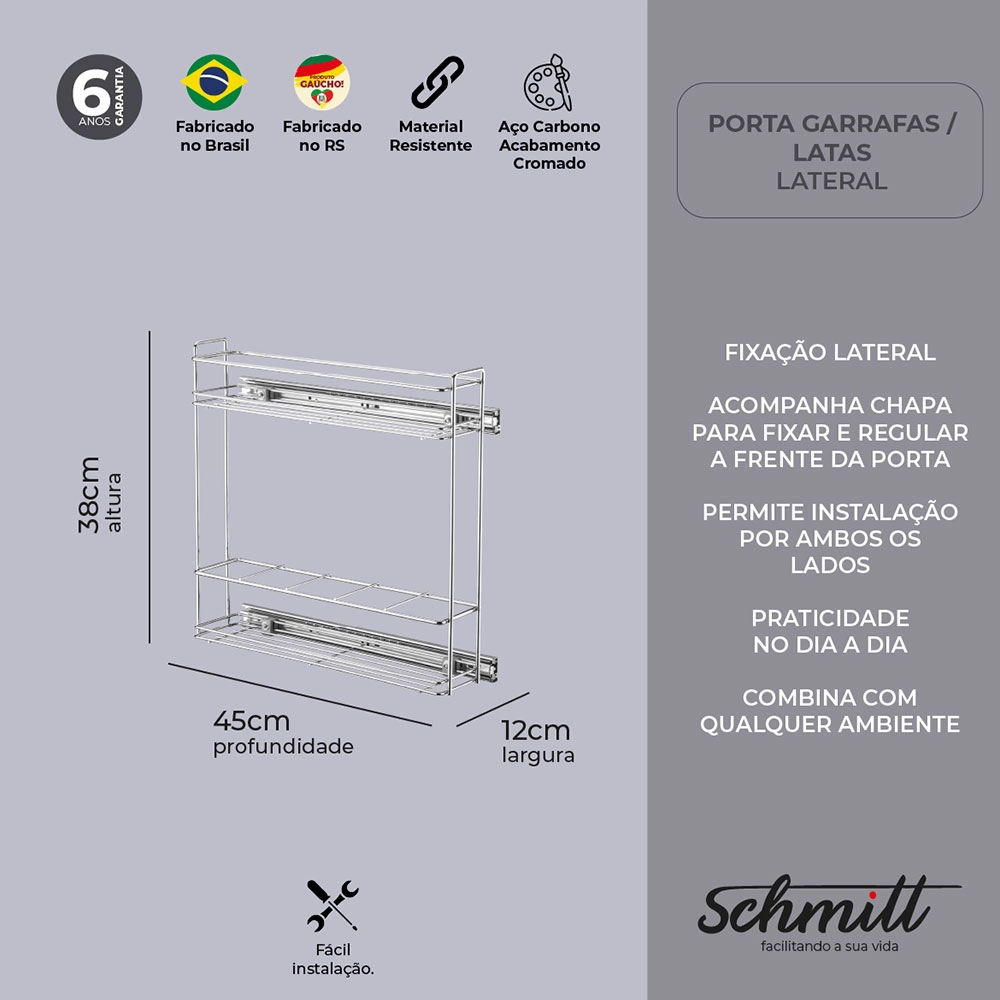PORTA ALIMENTOS DESLIZANTE CROMADO SCHMITT P/ COZINHA PORTA ALIMENTOS DESLIZANTE CROMADO SCHMITT P/ COZINHA