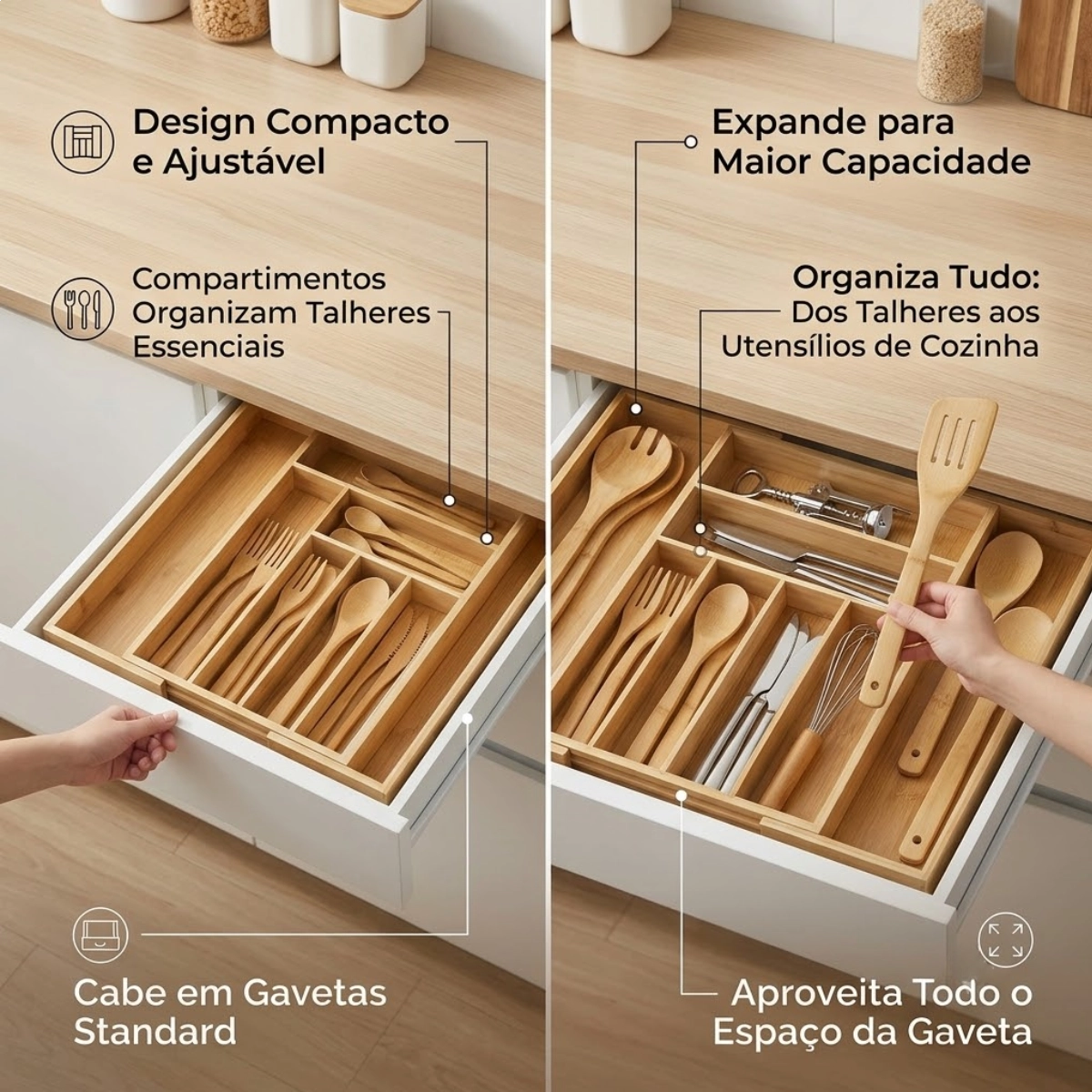 PORTA TALHER EXTENSÍVEL ORGANIZADOR BAMBU 7 DIVISÓRIAS MIMO STYLE PORTA TALHER EXTENSÍVEL ORGANIZADOR BAMBU 7 DIVISÓRIAS MIMO STYLE