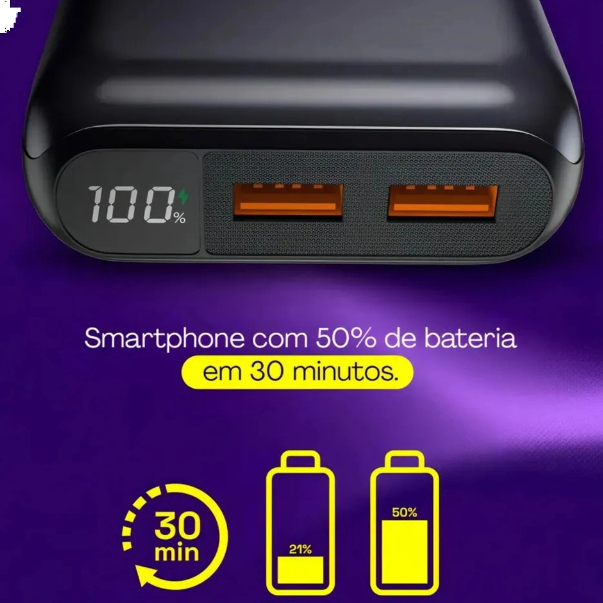 POWER BANK GEONAV 20.000MAH TURBO 2 PORTAS USB CINZA ESPACIAL