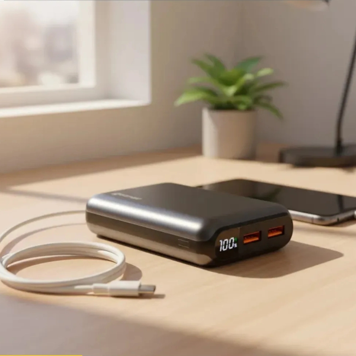 POWER BANK GEONAV 20.000MAH TURBO 2 PORTAS USB CINZA ESPACIAL