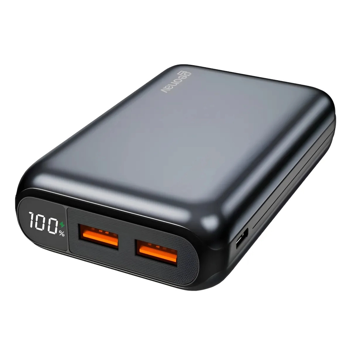 POWER BANK GEONAV 20.000MAH TURBO 2 PORTAS USB CINZA ESPACIAL