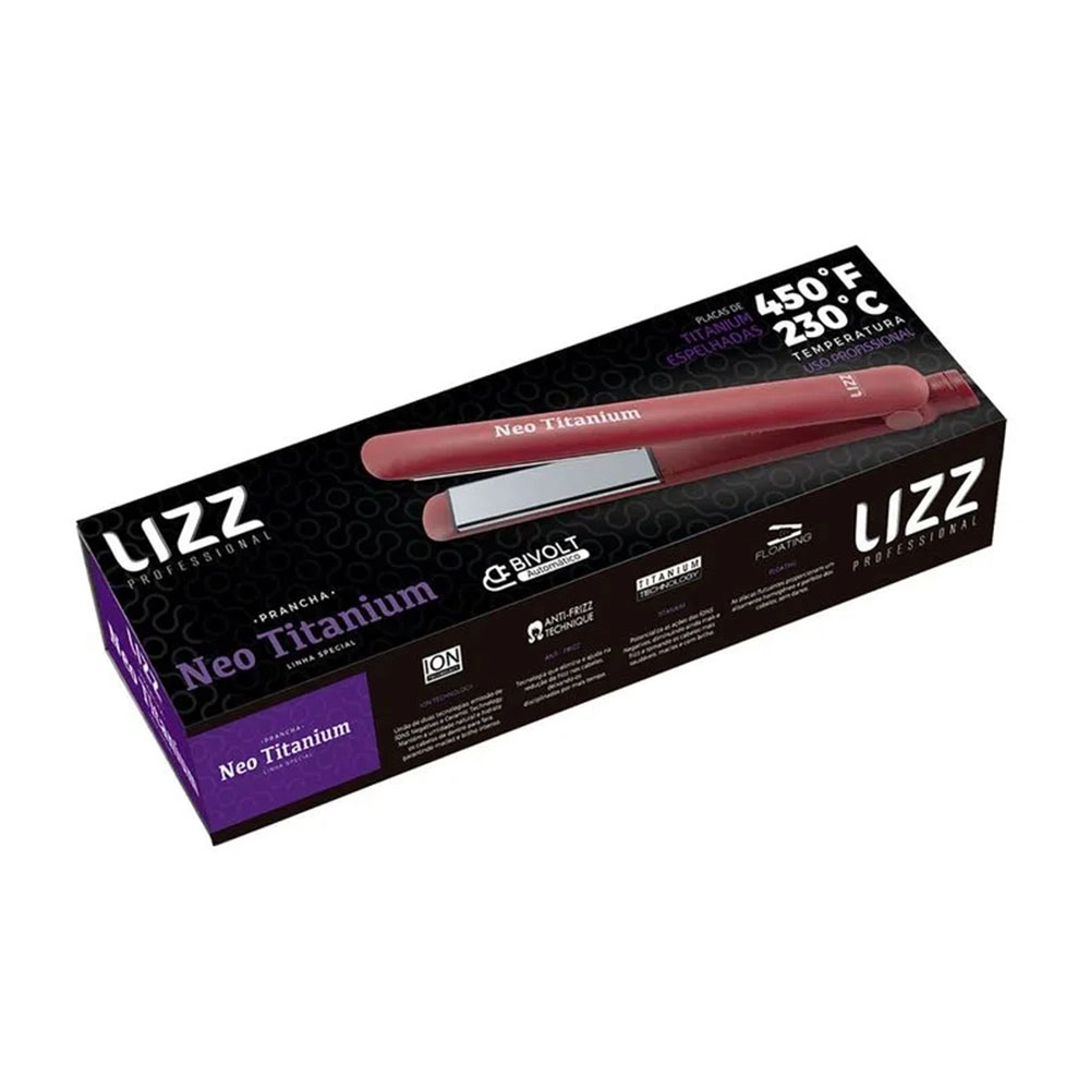 PRANCHA ALISADORA PROFISSIONAL NEO TITANIUM LIZZ VERMELHO BIVOLT JJ2000