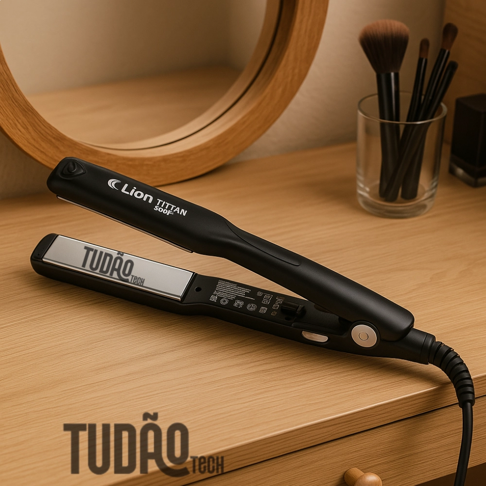 Prancha de Cabelo Profissional | Alta Temperatura 250°C | Placa de Cerâmica com Turmalina | Bivolt Automático | Cabo 3m Giratório - Preta