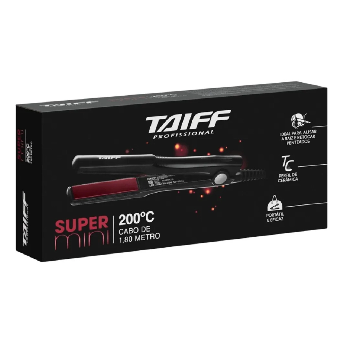 PRANCHA DE CABELOS CERÂMICA TAIFF SUPER MINI 200°C PRETA E VERMELHA