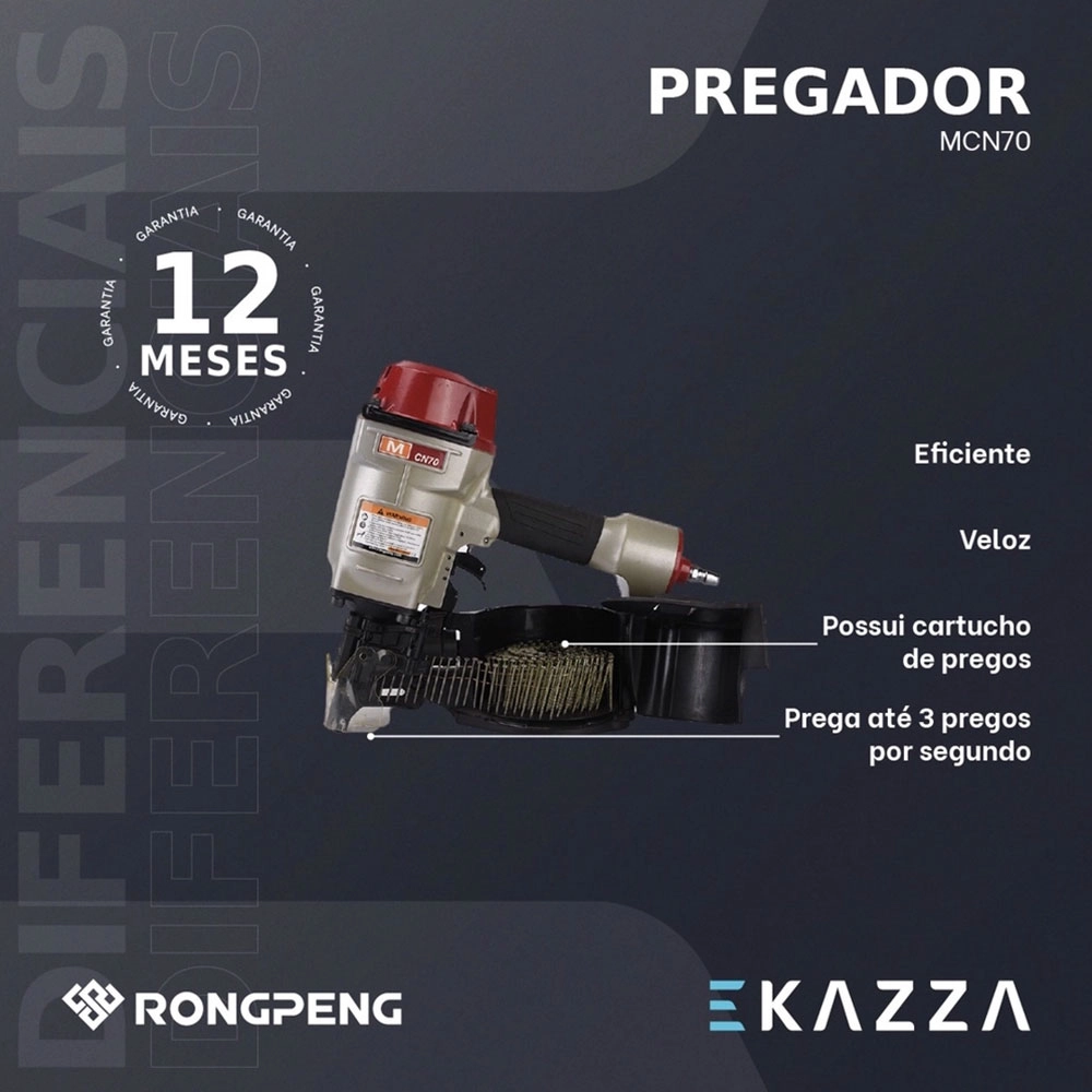 PREGADOR PNEUMÁTICO RONGPENG COM ENCAIXE DE 1/4" MCN70