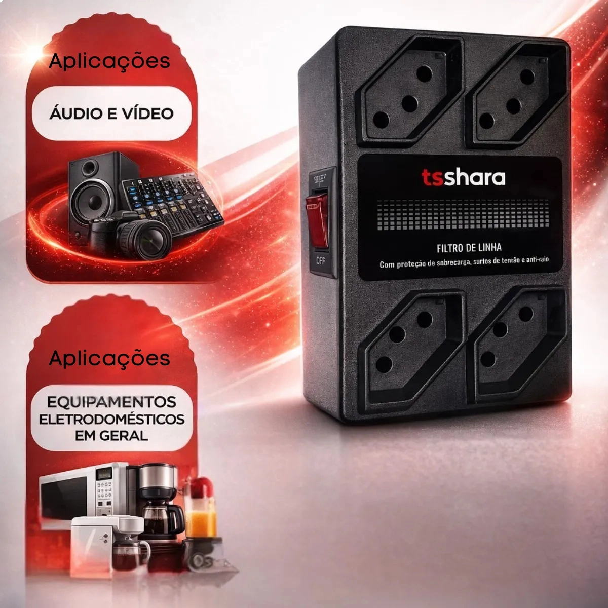 PROTETOR DE SURTO E FILTRO DE LINHA TS SHARA 4T BIVOLT ANTI RAIO PROTETOR DE SURTO E FILTRO DE LINHA TS SHARA 4T BIVOLT ANTI RAIO