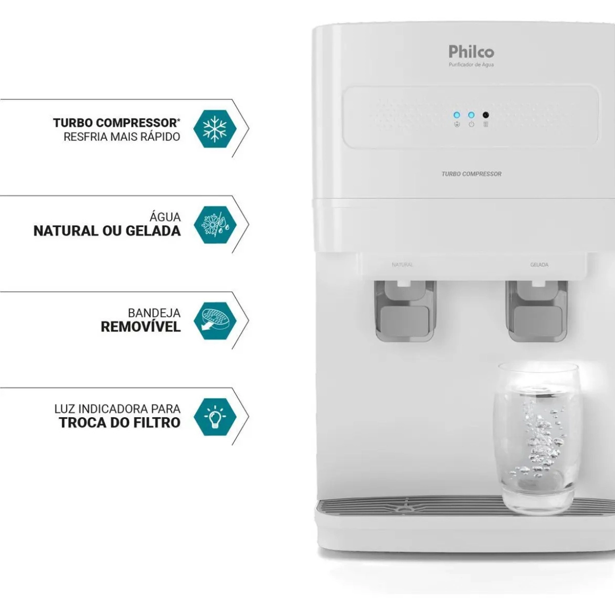 PURIFICADOR DE AGUA PPU50A 220V PHILCO GELADA E NATURAL TURBO COMPRESSOR