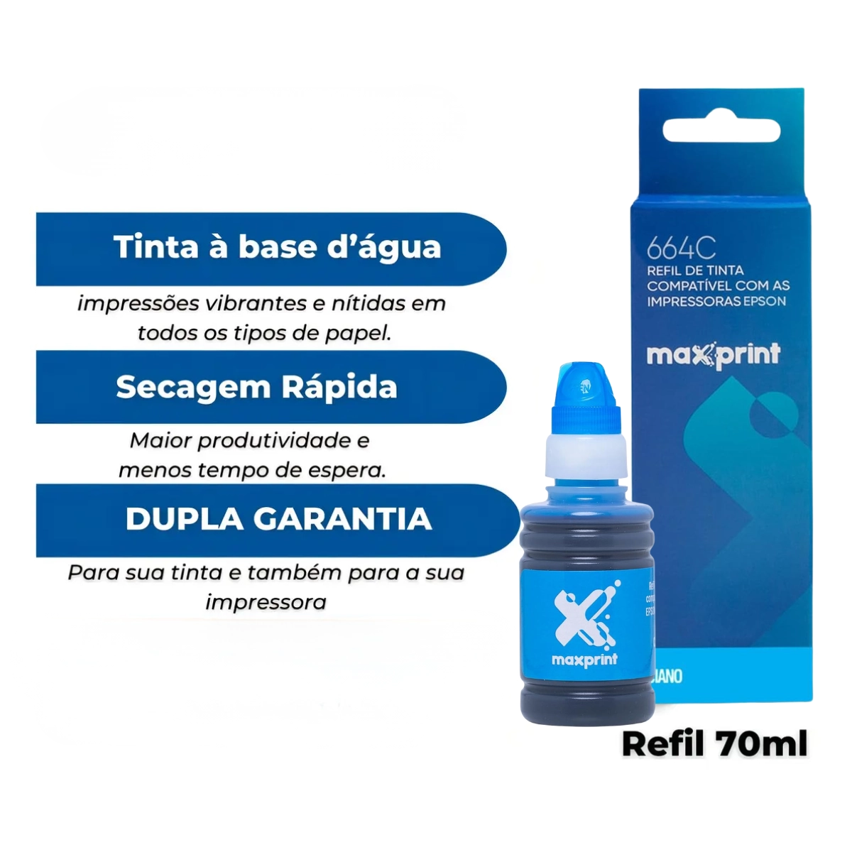 REFIL DE TINTA MAXPRINT CIANO 664C|673C COMPATÍVEL COM EPSON 70ML REFIL DE TINTA MAXPRINT CIANO 664C|673C COMPATÍVEL COM EPSON 70ML