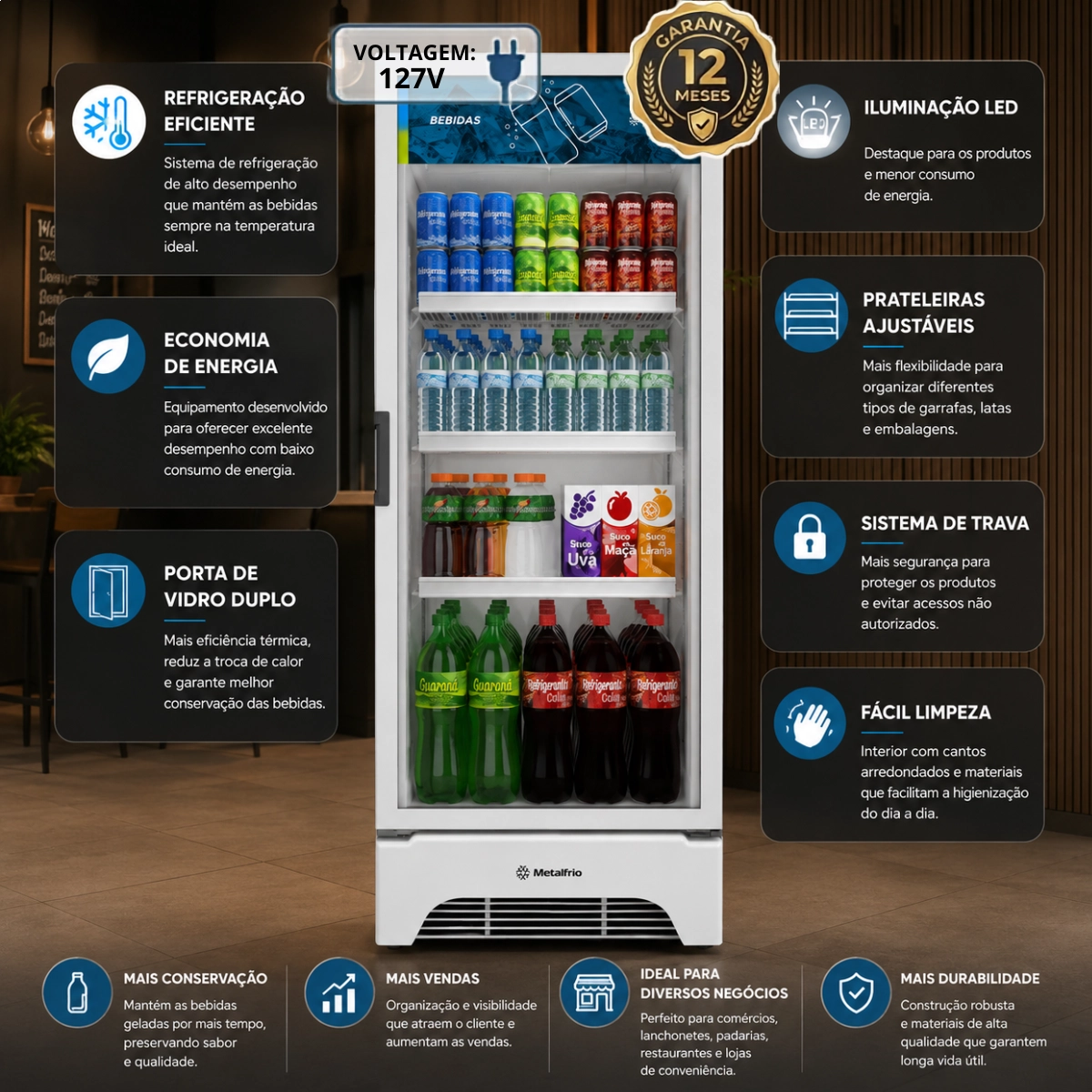 REFRIGERADOR EXPOSITOR VERTICAL BEBIDAS OPTIMA 572L METALFRIO 127V REFRIGERADOR EXPOSITOR VERTICAL BEBIDAS OPTIMA 572L METALFRIO 127V
