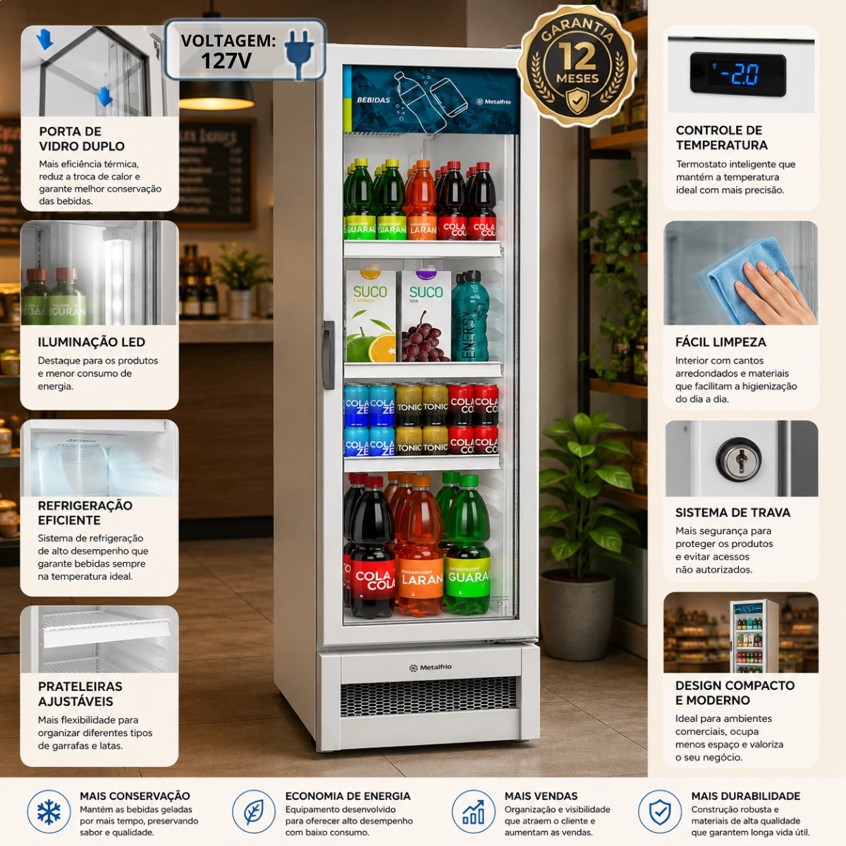 REFRIGERADOR EXPOSITOR VERTICAL SLIM BEBIDAS 326L METALFRIO 127V REFRIGERADOR EXPOSITOR VERTICAL SLIM BEBIDAS 326L METALFRIO 127V