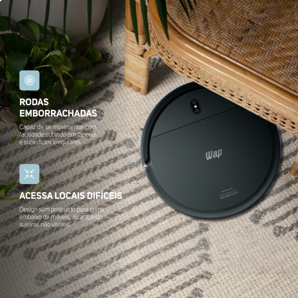 Robô Aspirador Wap Robot W310 3 em 1 com Base e Controle Robô Aspirador Wap Robot W310 3 em 1 com Base e Controle