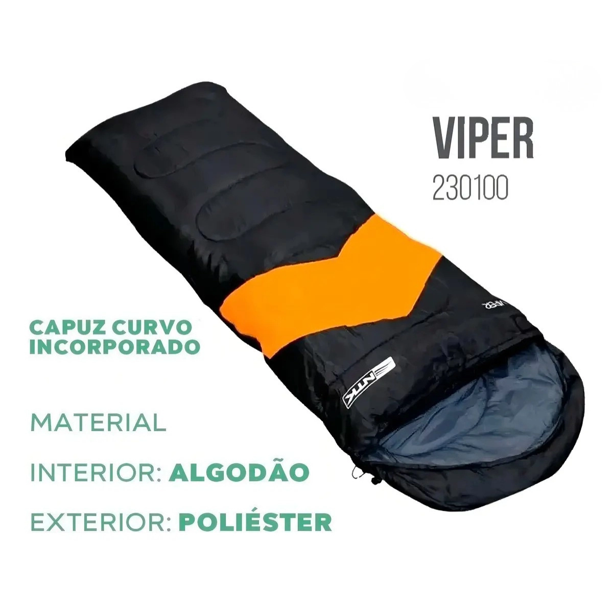 SACO DE DORMIR TERMICO PARA ACAMPAMENTO NAUTIKA VIPER PRETO E LARANJA