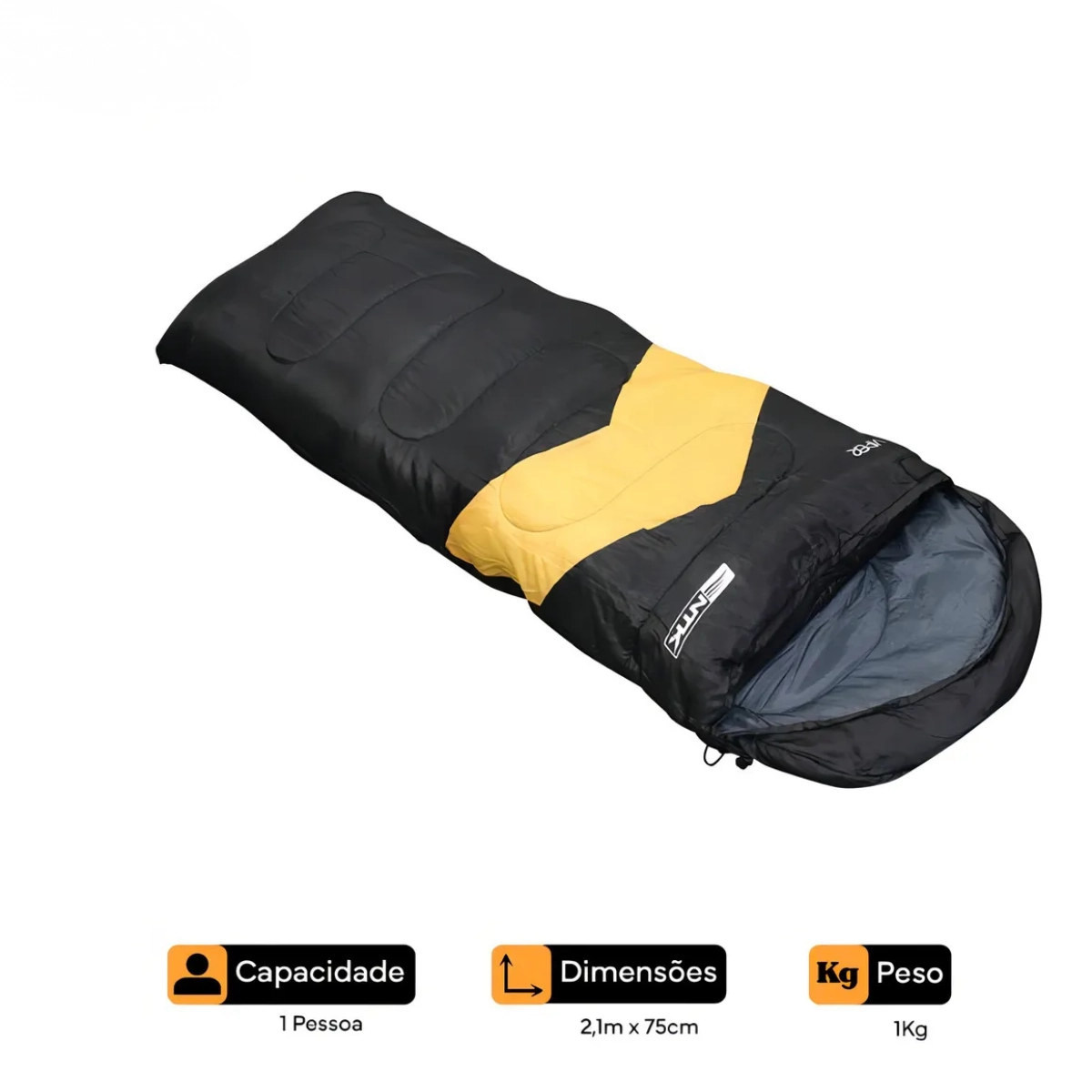 SACO DE DORMIR TERMICO PARA ACAMPAMENTO NAUTIKA VIPER PRETO E LARANJA