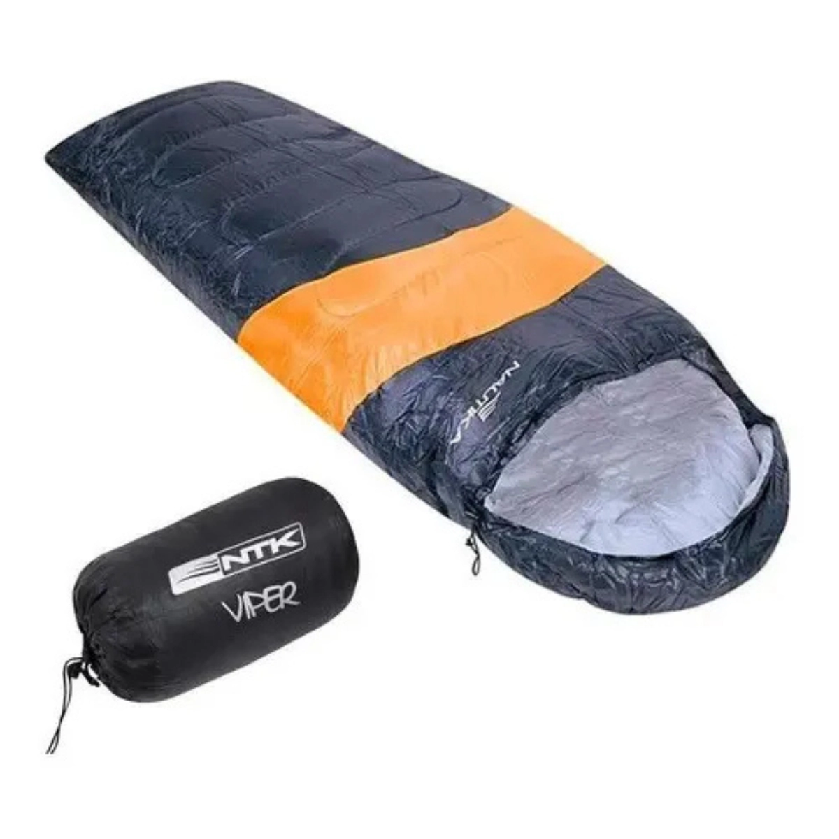 SACO DE DORMIR TERMICO PARA ACAMPAMENTO NAUTIKA VIPER PRETO E LARANJA