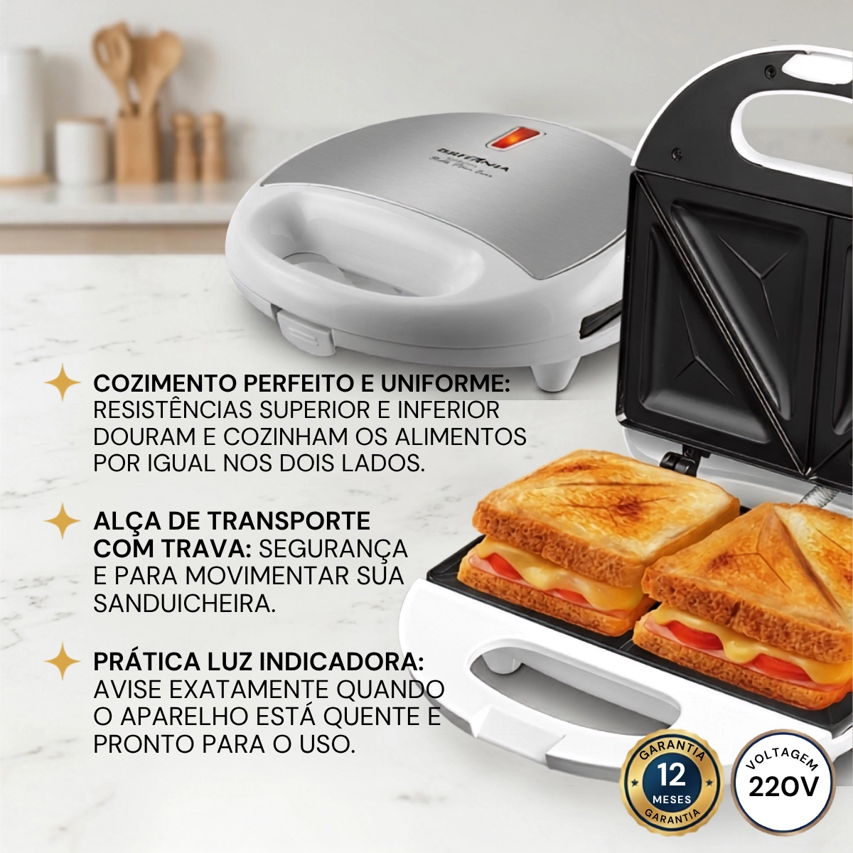 SANDUICHEIRA BRITÂNIA BELLO PANE  ANTIADERENTE  750W 220V