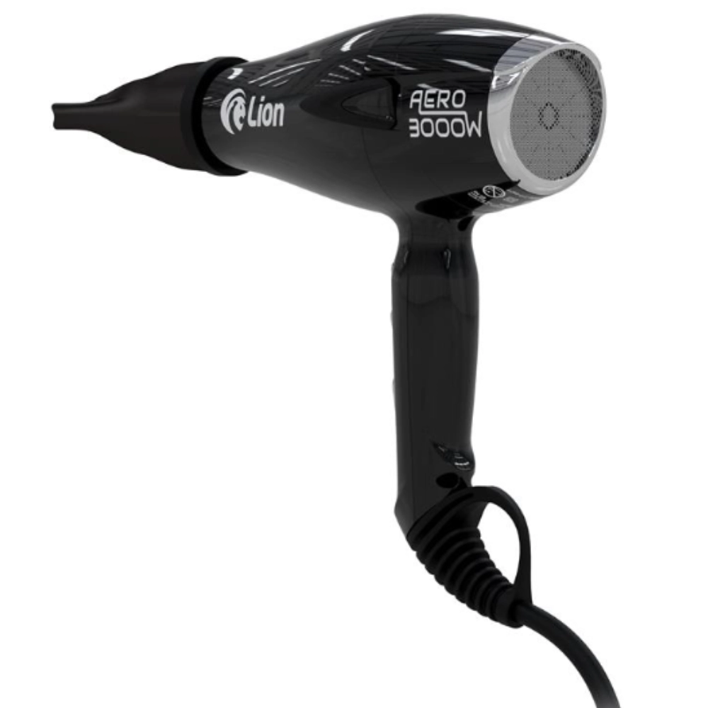 Secador de Cabelo Profissional 3000W Lion AERO Preto 220V Motor AC Íons Ar Frio Turmalina


