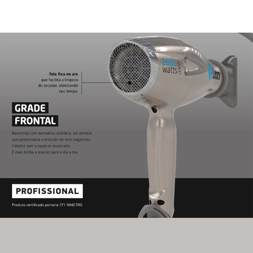 Secador de Cabelo Profissional Lion 2600W Pro 220V com Íons, Motor AC e Ar Frio Cool Shot - Dourado