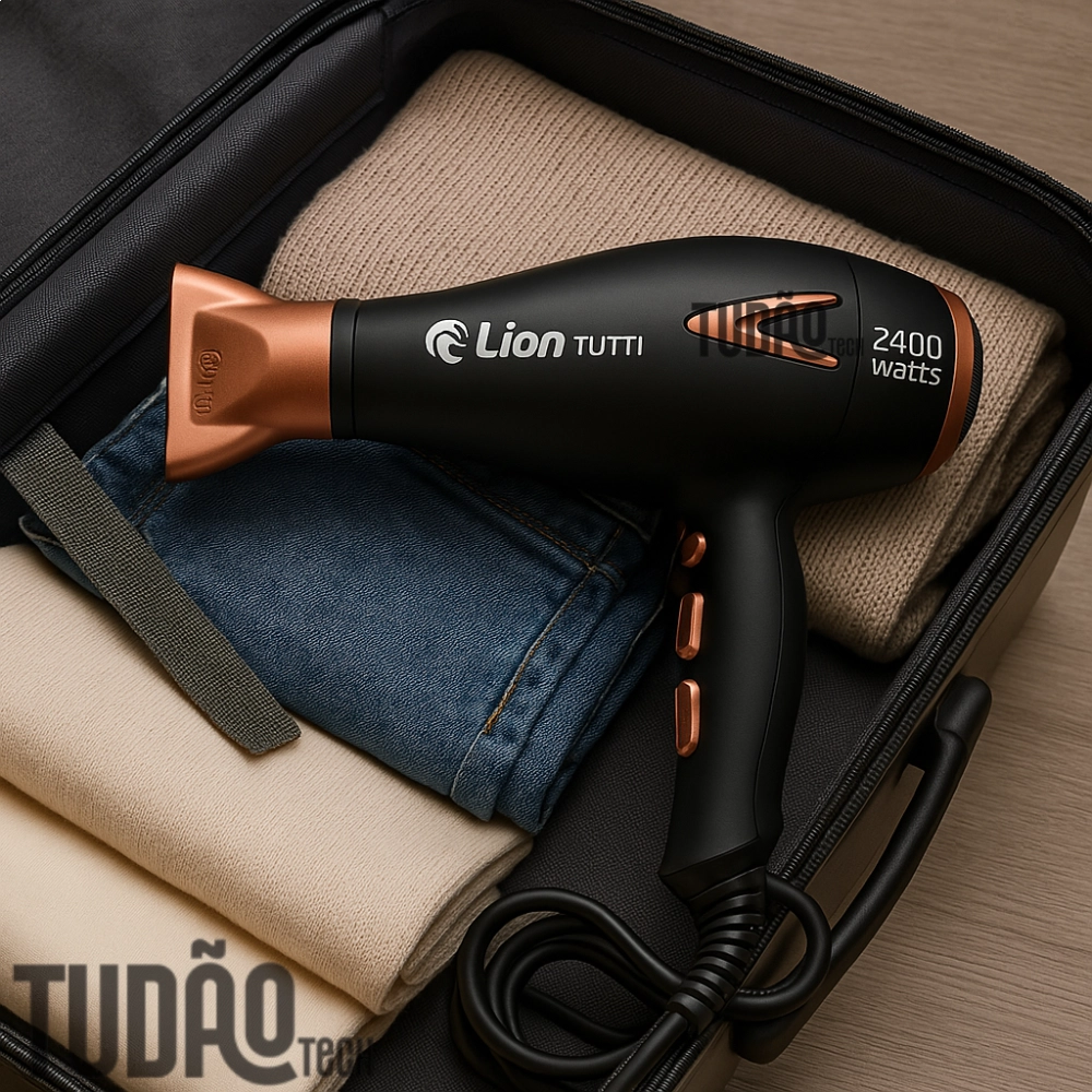 Secador de Cabelo Profissional Lion Tutti 2400W Preto/Cobre Íons Tourmaline Jato Frio 220V