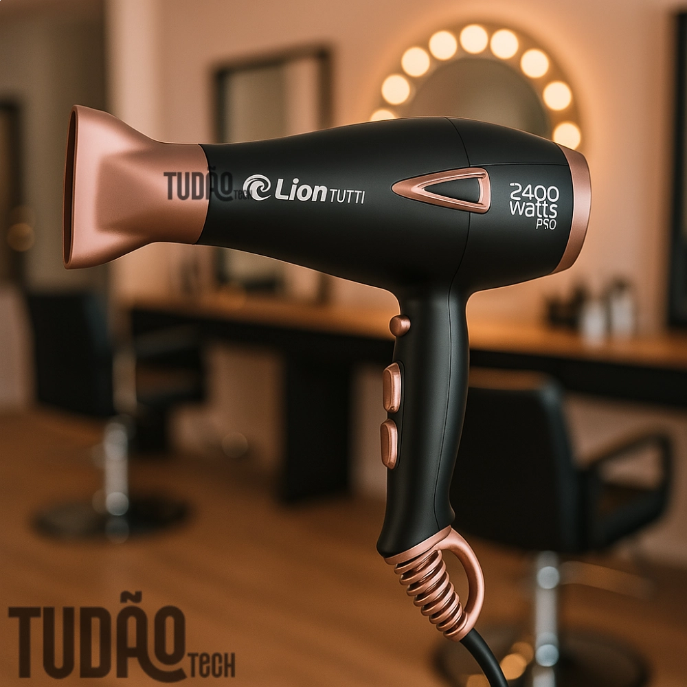 Secador de Cabelo Profissional Lion Tutti 2400W Preto/Rose Íons Tourmaline Jato Frio 127V