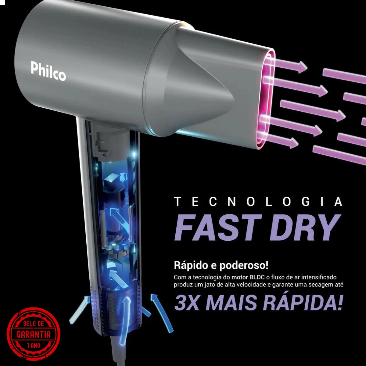 SECADOR DE CABELOS CINZA PSC3600 1600W 4 TEMPERATURAS 127V PHILCO SECADOR DE CABELOS CINZA PSC3600 1600W 4 TEMPERATURAS 127V PHILCO