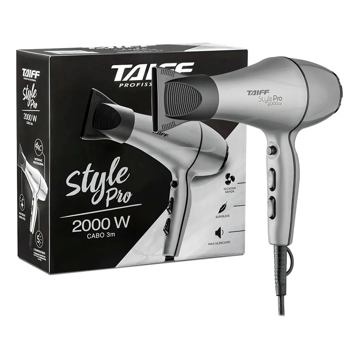 SECADOR DE CABELOS TAIFF STYLE PRO PRATA 127V 5 TEMPERATURAS