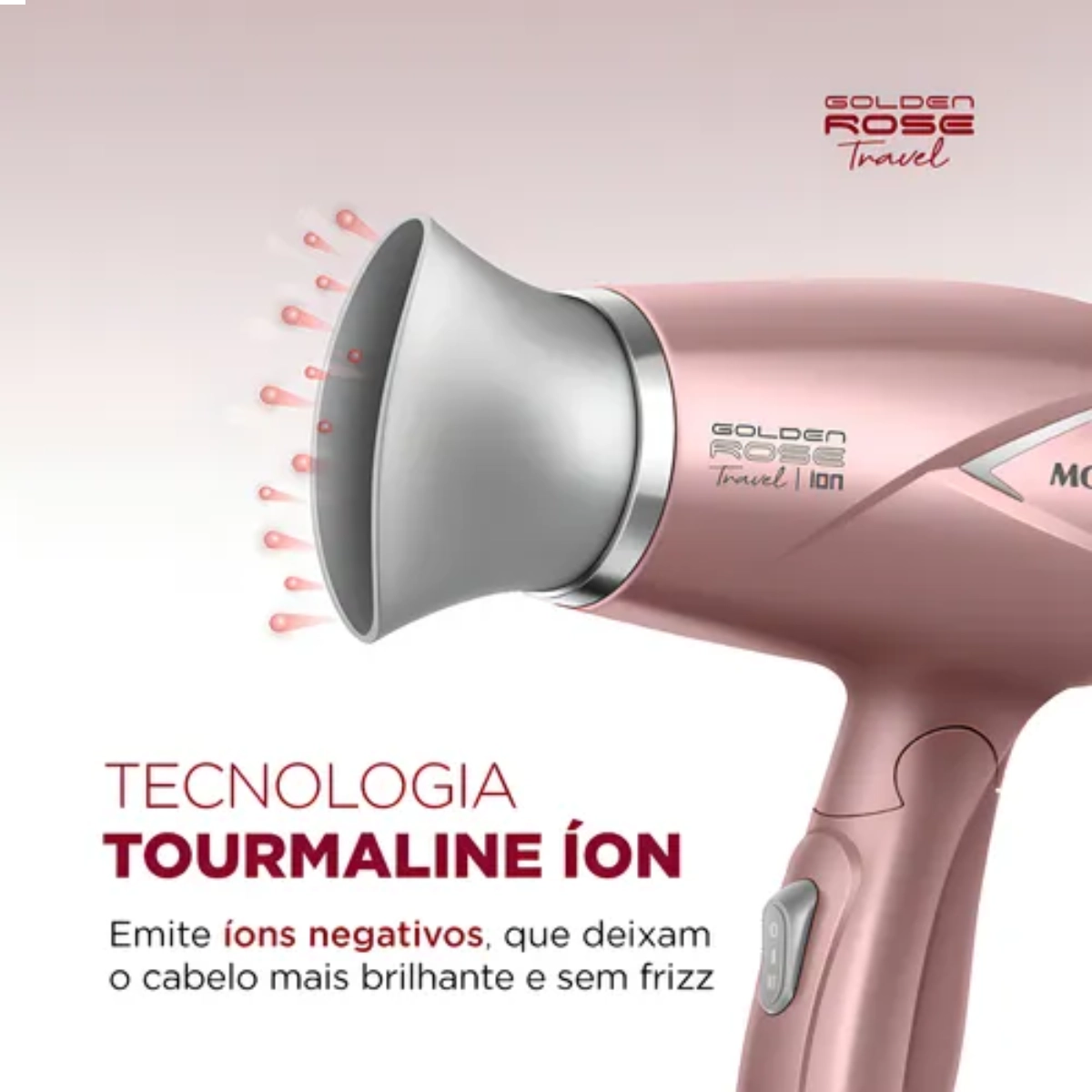 SECADOR DE CABELOS TRAVEL GOLDEN ROSE BIVOLT 1200W MONDIAL