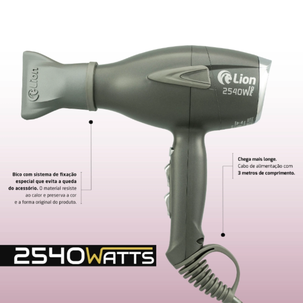 Secador Profissional Lion 2540W Pro 220V | Leve, Potente e Silencioso - Cinza Chumbo Secador Profissional Lion 2540W Pro 220V | Leve, Potente e Silencioso - Cinza Chumbo