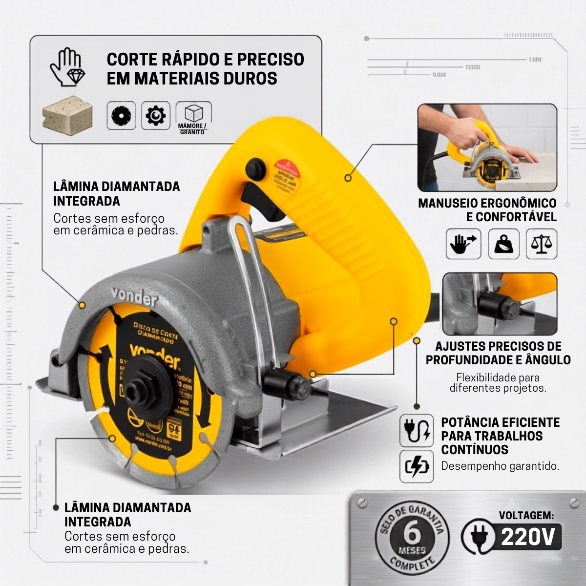 SERRA MARMORE VONDER 1300W SMV 1300 110MM COM DISCO 220V SERRA MARMORE VONDER 1300W SMV 1300 110MM COM DISCO 220V