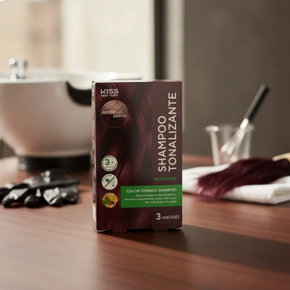 SHAMPOO TONALIZANTE VEGANO COM RAPIDA COLORAÇÃO BORGONHA KNY