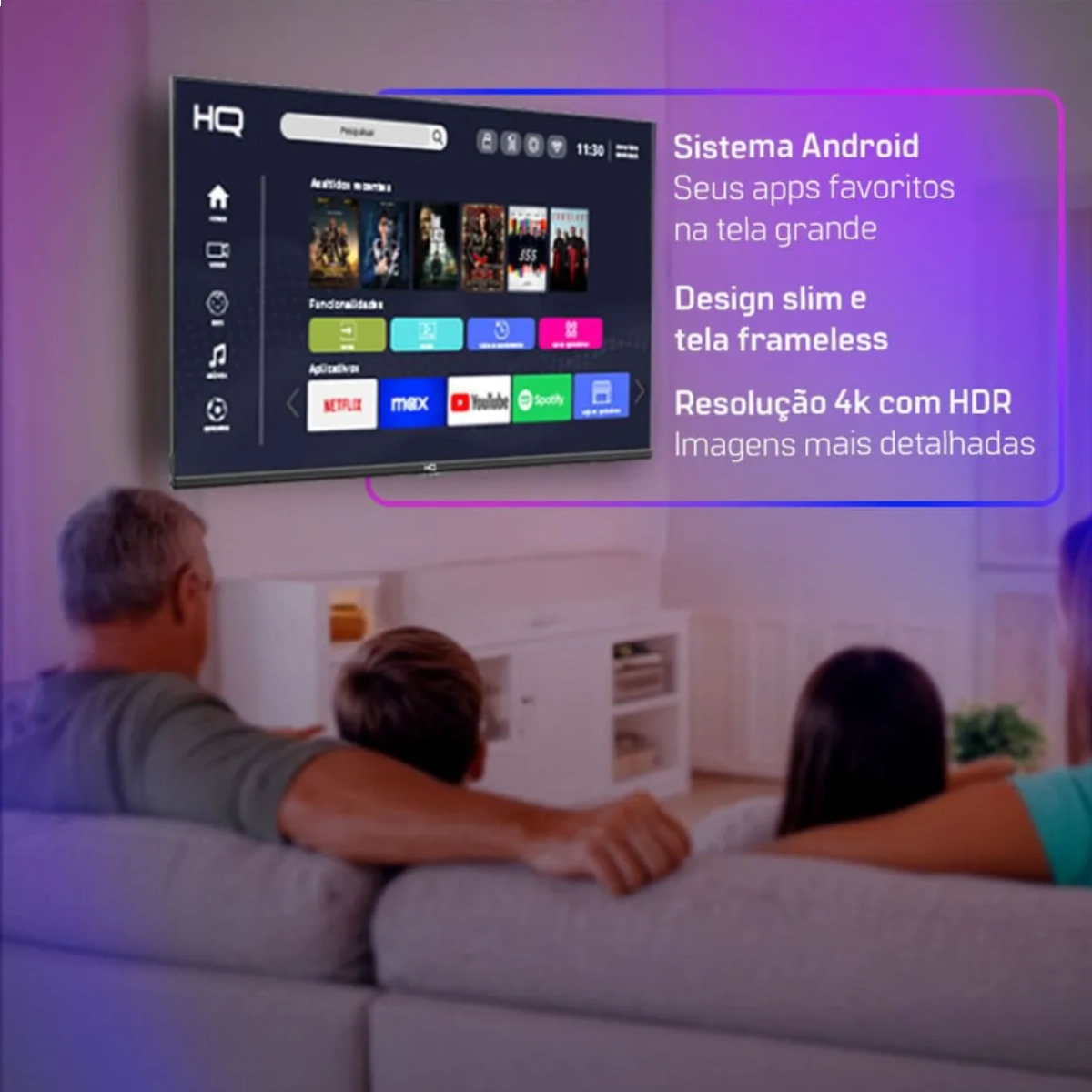 Smart Tv Hq 65? 4k Tela sem Bordas Design Slim Imagem Ultranítida e Design Moderno Smart Tv Hq 65? 4k Tela sem Bordas Design Slim Imagem Ultranítida e Design Moderno