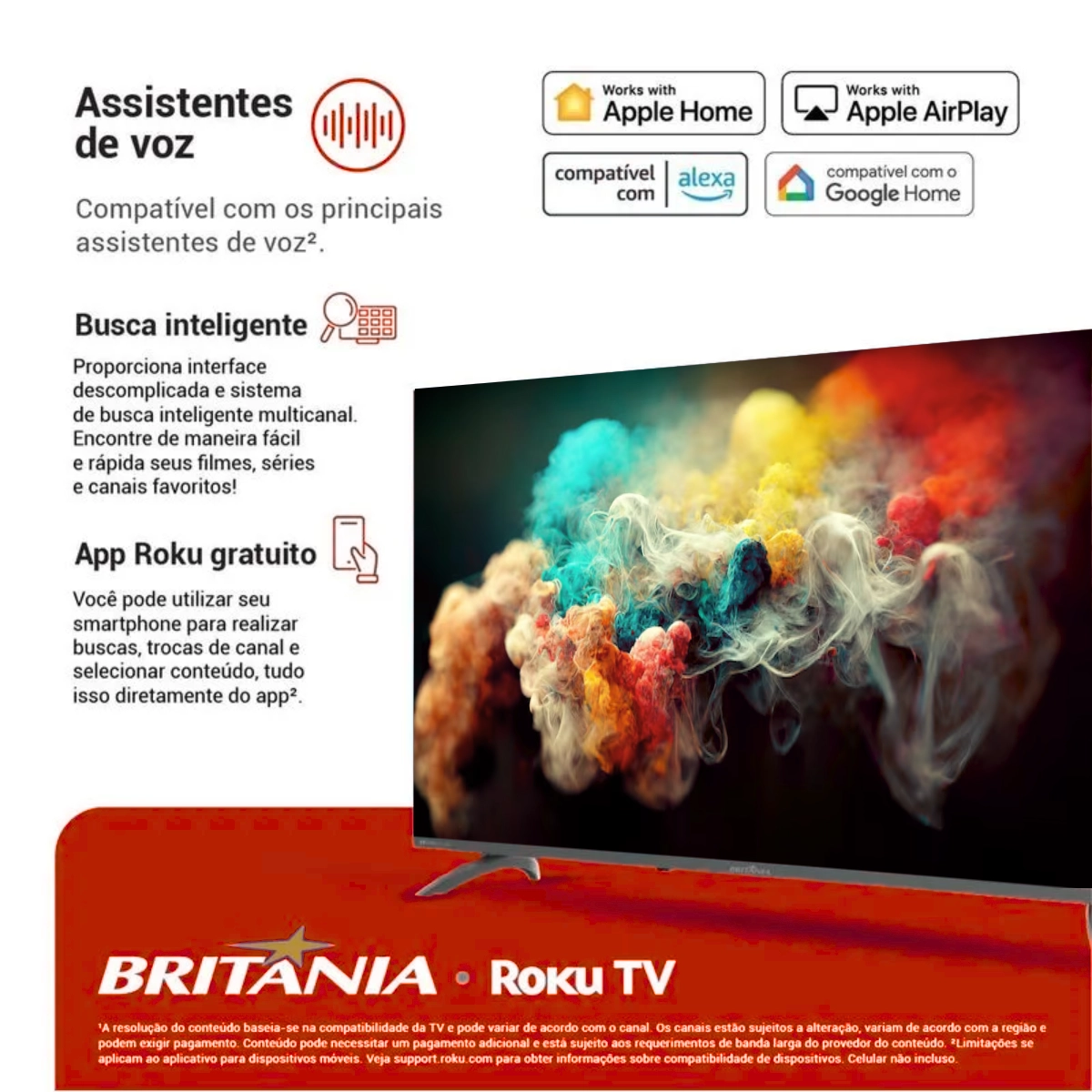 SMART TV LED 43 POLEGADAS BRITÂNIA COM MIDIACAST QUADCORE DOLBY AUDIO ROKU