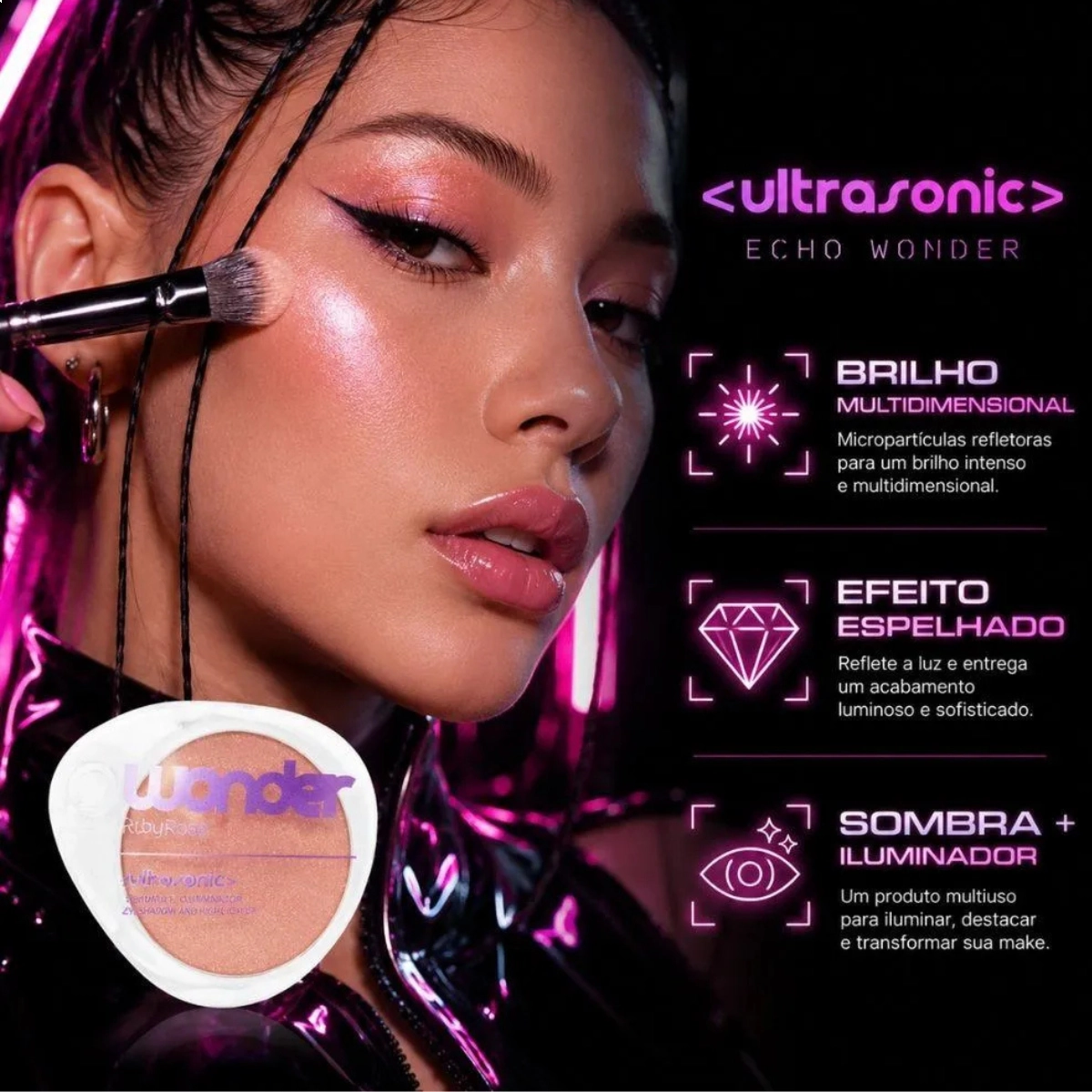 SOMBRA E ILUMINADOR ULTRASONIC ECHO WONDER HBM1013-3 RUBY ROSE