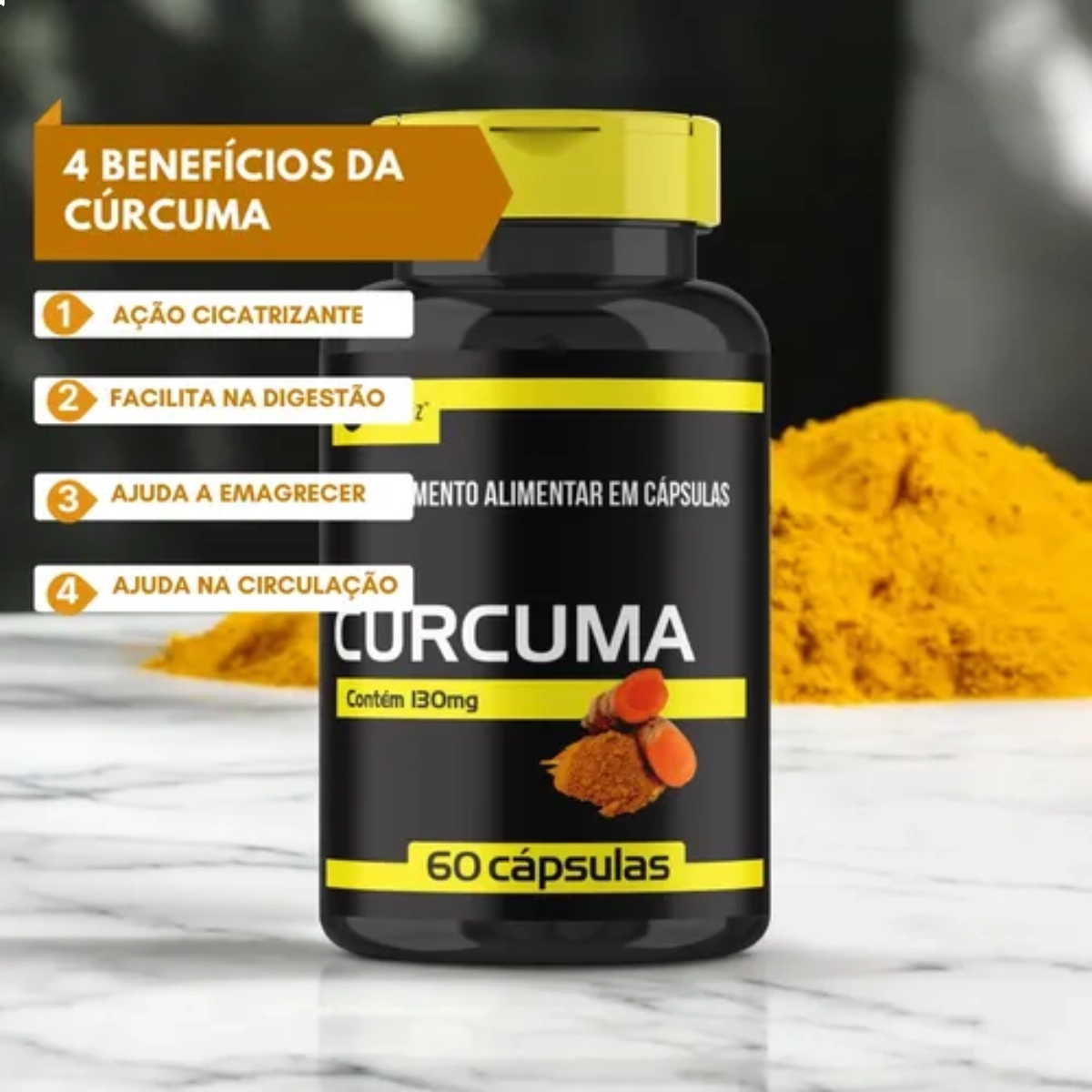 SUPLEMENTO ALIMENTAR DE CURCUMA EM CAPSULAS 130MG - 60 CAPSULAS