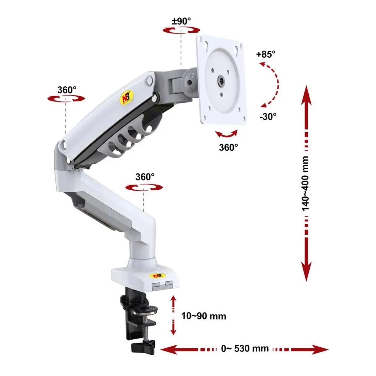 Suporte de Monitor Pistao a Gás Articulado Nb-f80-xe 17 a 30 Branco Suporte de Monitor Pistao a Gás Articulado Nb-f80-xe 17 a 30 Branco
