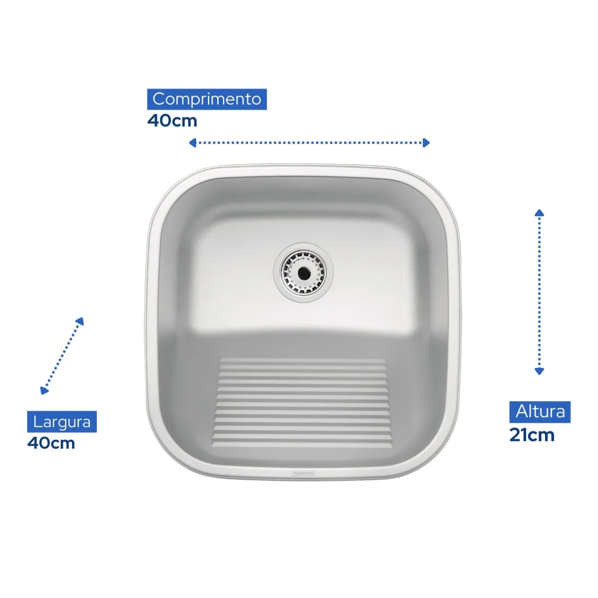 TANQUE DE ENCAIXE 25L EM AÇO INOX ESCOVADO COMPACTO 40X40CM