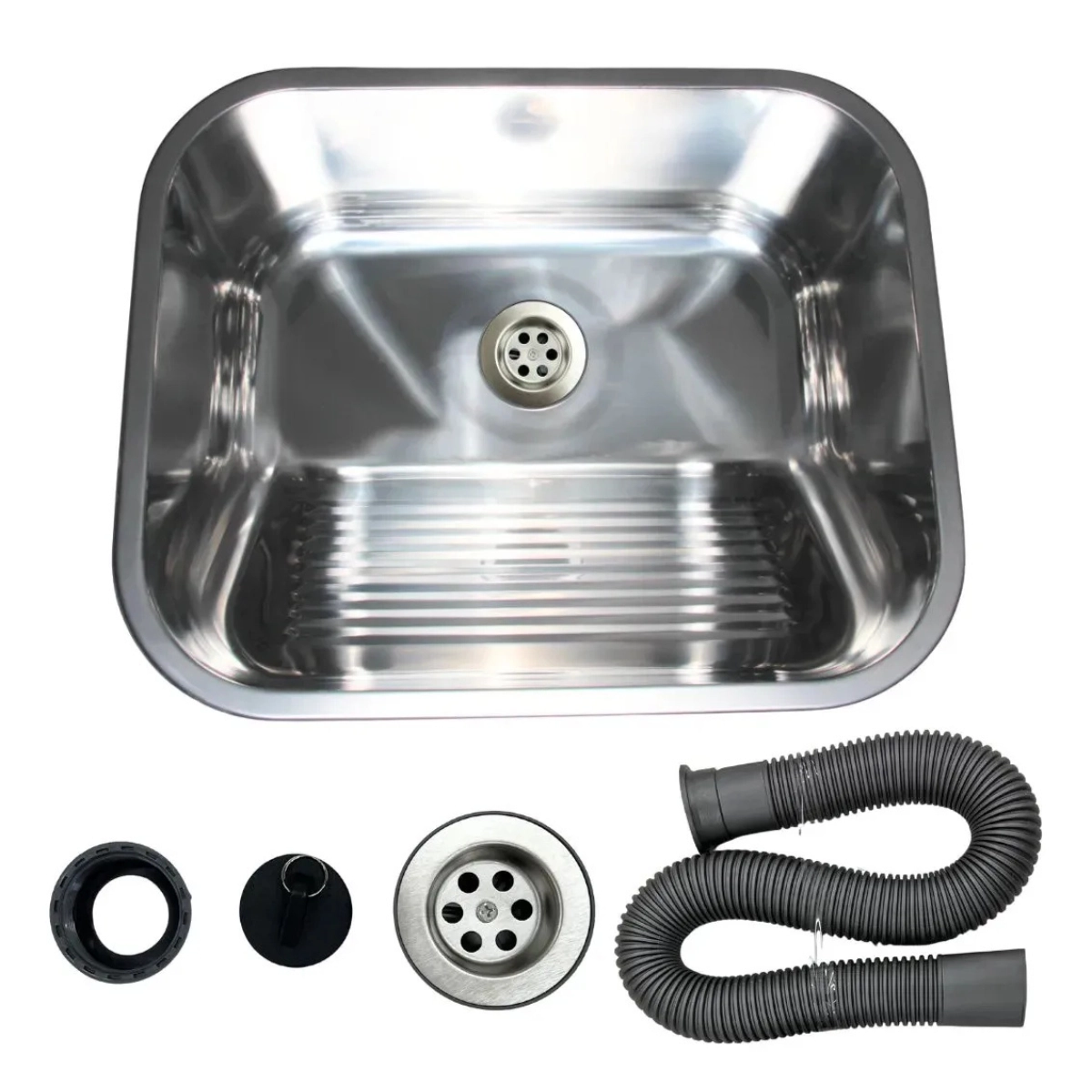 TANQUE PARA LAVANDERIA 44X44 AÇO INOX 304 BRILHANTE COM VÁLVULA STILLUS HOME