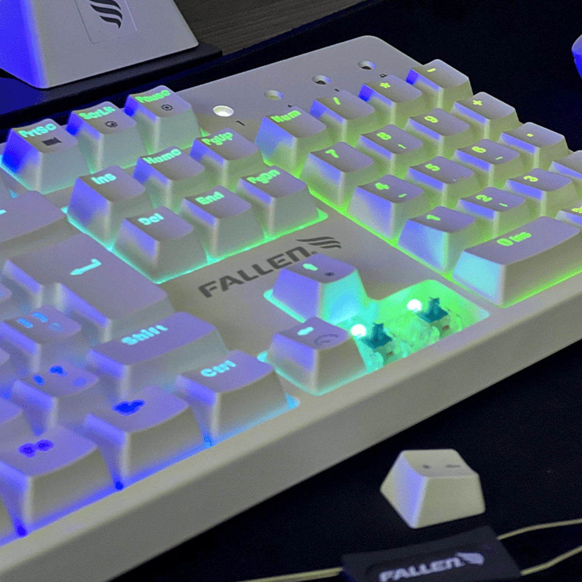 TECLADO GAMER RGB FALLEN PANTERA PRO SWITCH AZUL 1MS BRANCO TKL