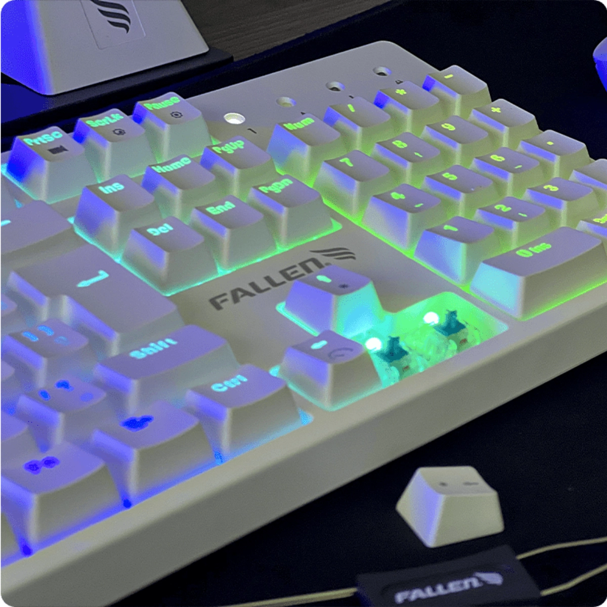 TECLADO GAMER RGB FALLEN PANTERA PRO SWITCH PRATA 1MS BRANCO TKL