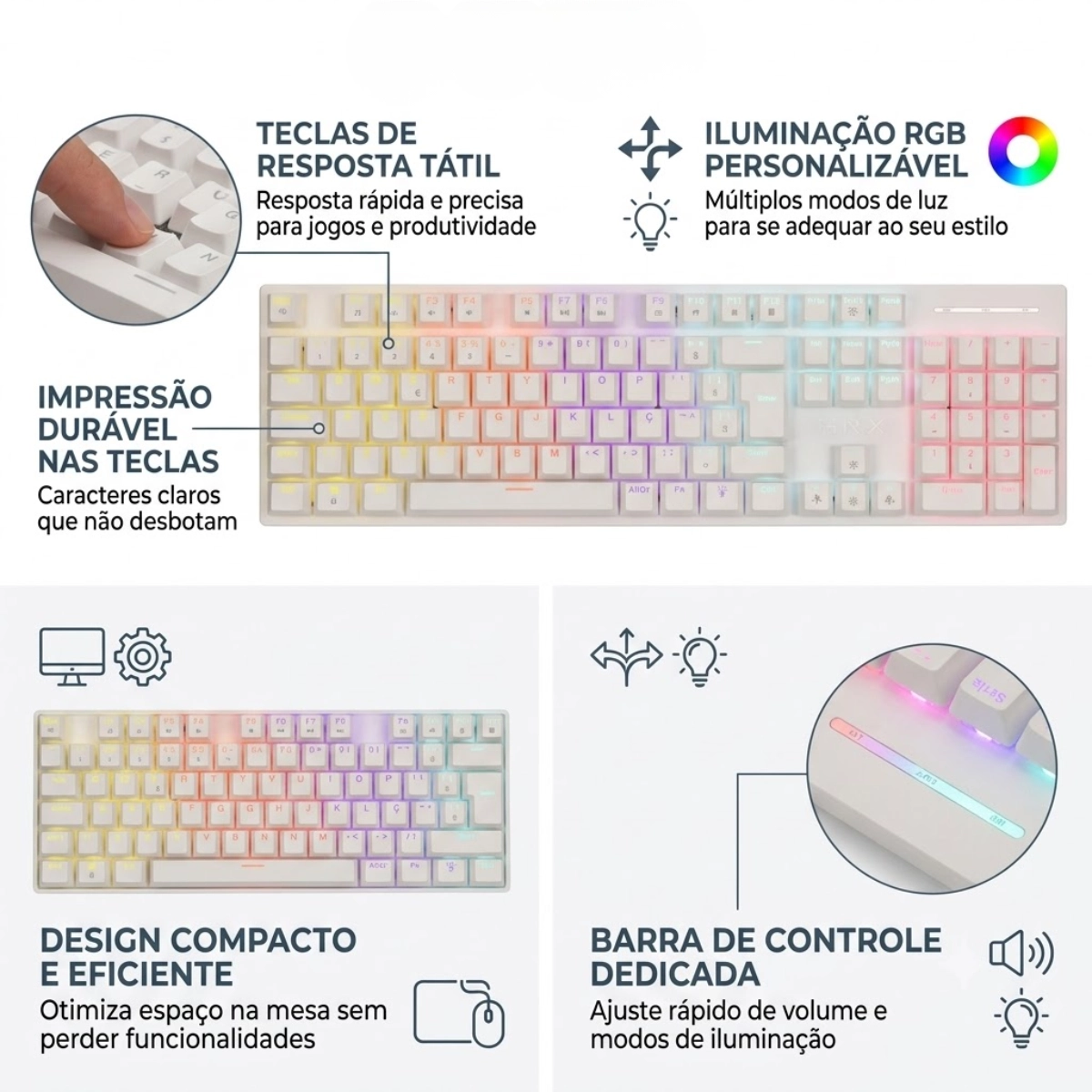 TECLADO MECÂNICO GAMER BRX RGB MW617 BRANCO