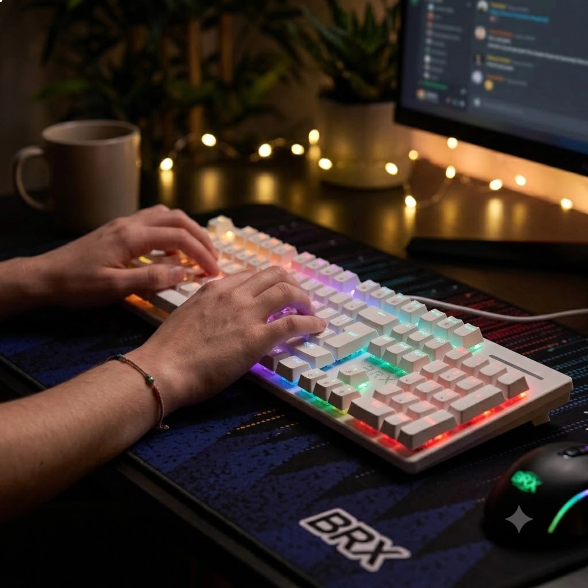 TECLADO MECÂNICO GAMER BRX RGB MW617 BRANCO