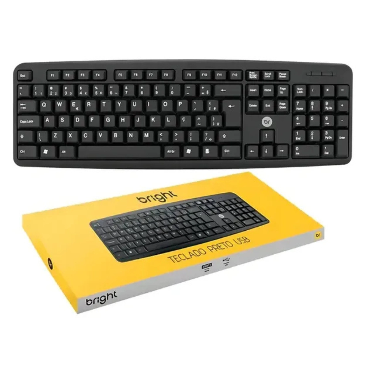 TECLADO OPTICO USB BRIGHT PORTUGUES PRETO BASICO COM FIO QWERTY