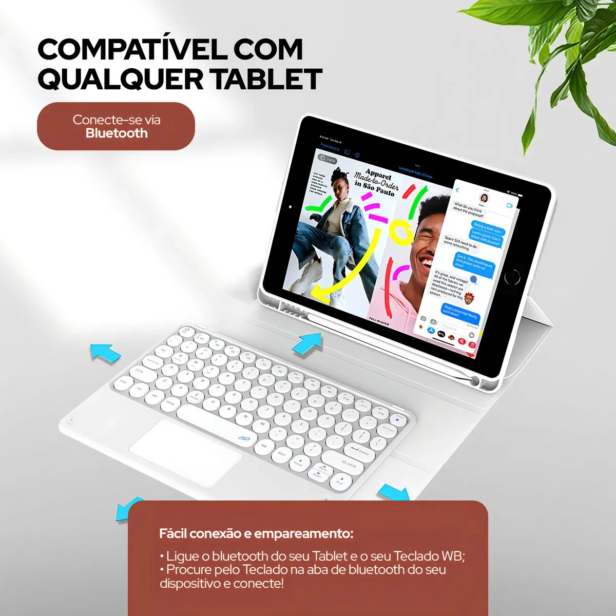 TECLADO TRACKPAD BLUETOOTH WB BRANCO TABLET IPAD E CELULAR