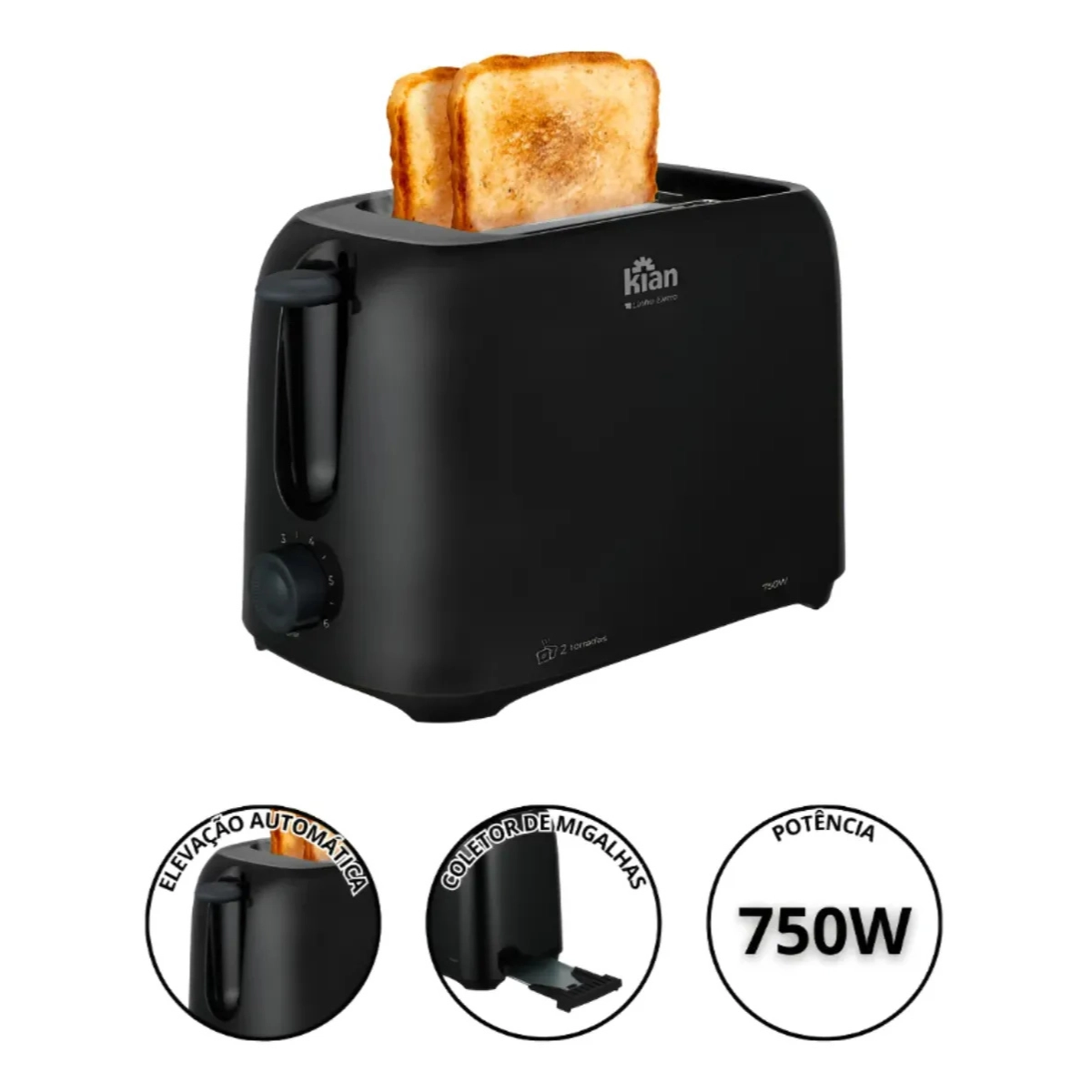 TORRADEIRA ELETRICA KIAN TO100 PRETA 220V 750W 6 NIVEIS TORRADEIRA ELETRICA KIAN TO100 PRETA 220V 750W 6 NIVEIS