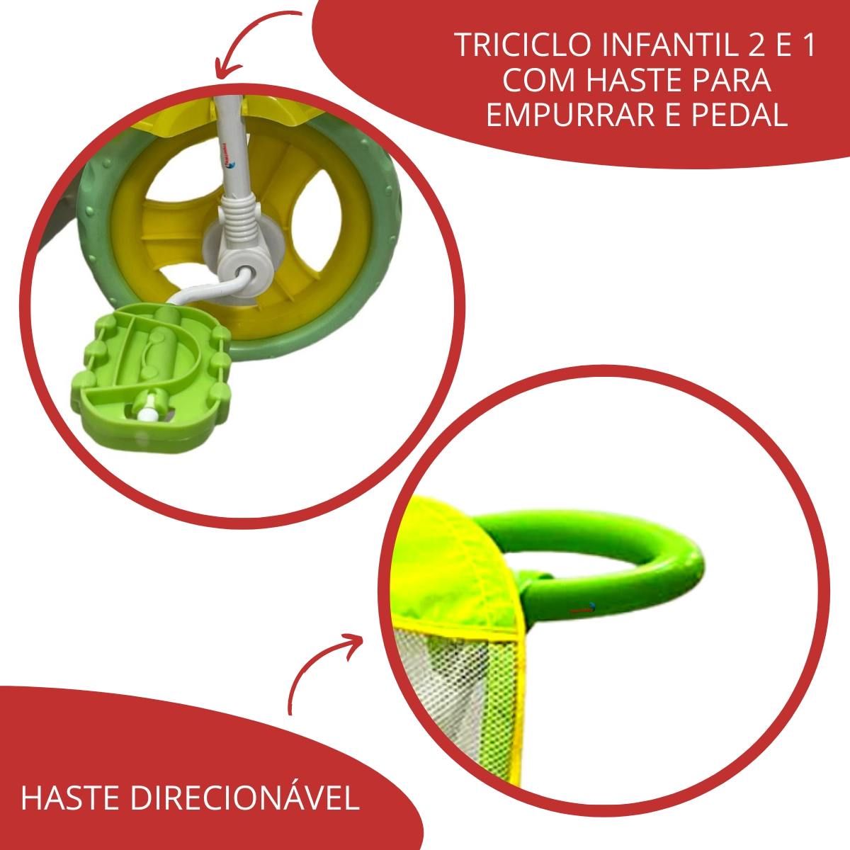 Triciclo Infantil 2 Em 1 Toldo Luzes Música Verde Importway