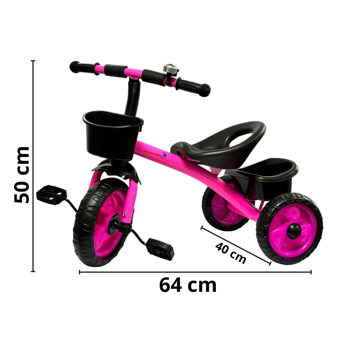 TRICICLO INFANTIL COM PEDAL PRETO E ROSA - IMPORTWAY