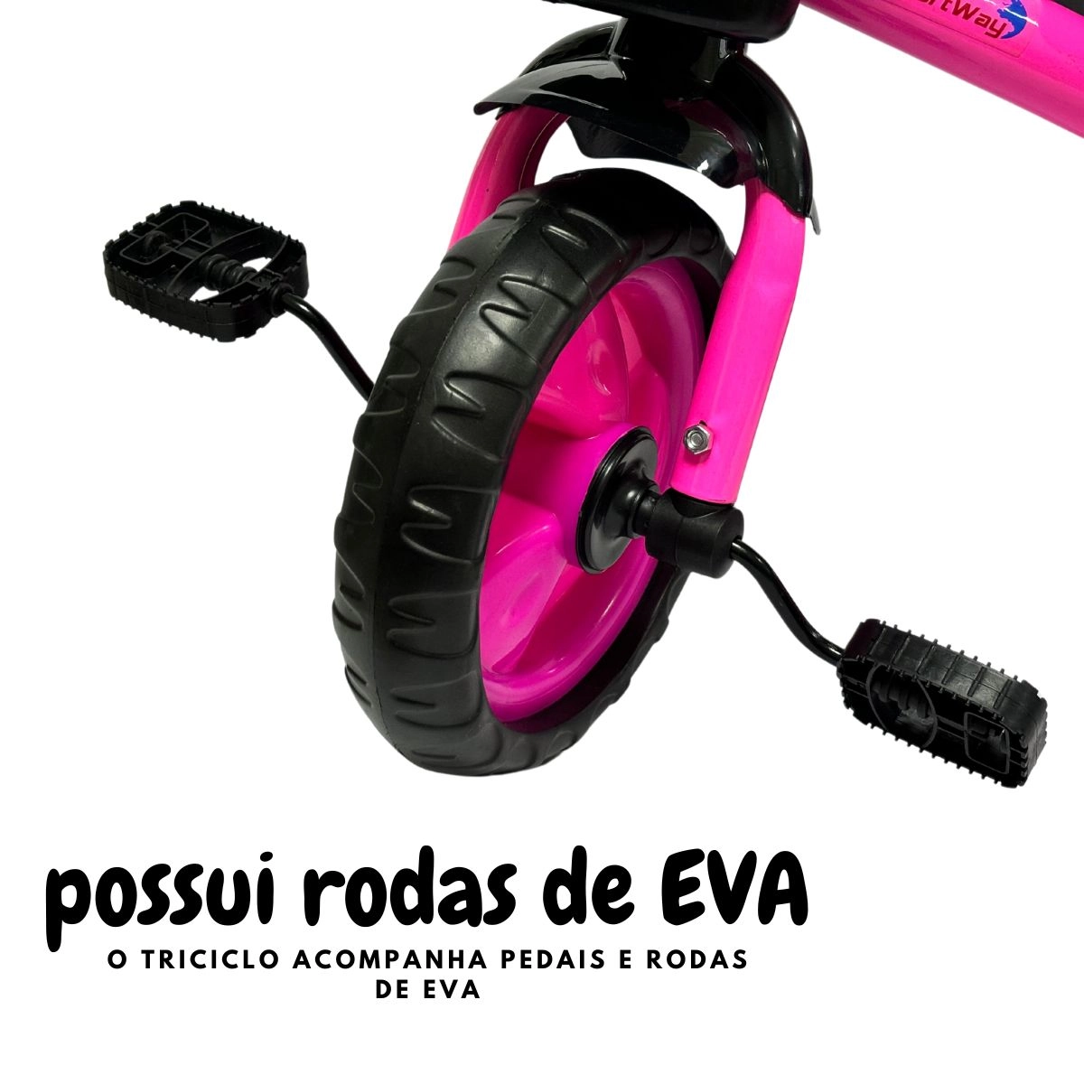 TRICICLO INFANTIL COM PEDAL PRETO E ROSA - IMPORTWAY