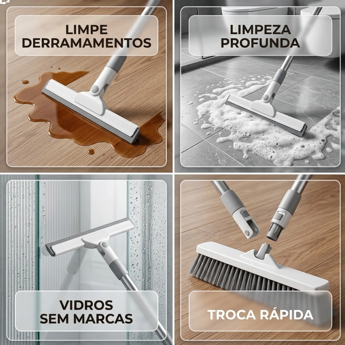 VASSOURA MULTILIMPEZA PRÓ 4 EM 1 PÁ VASSOURA RODO E ESCOVA FLASH LIMP