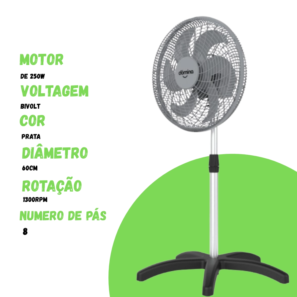 Ventilador de Coluna Dômina Turbo 60cm Motor WEG 250W - Prata Bivolt